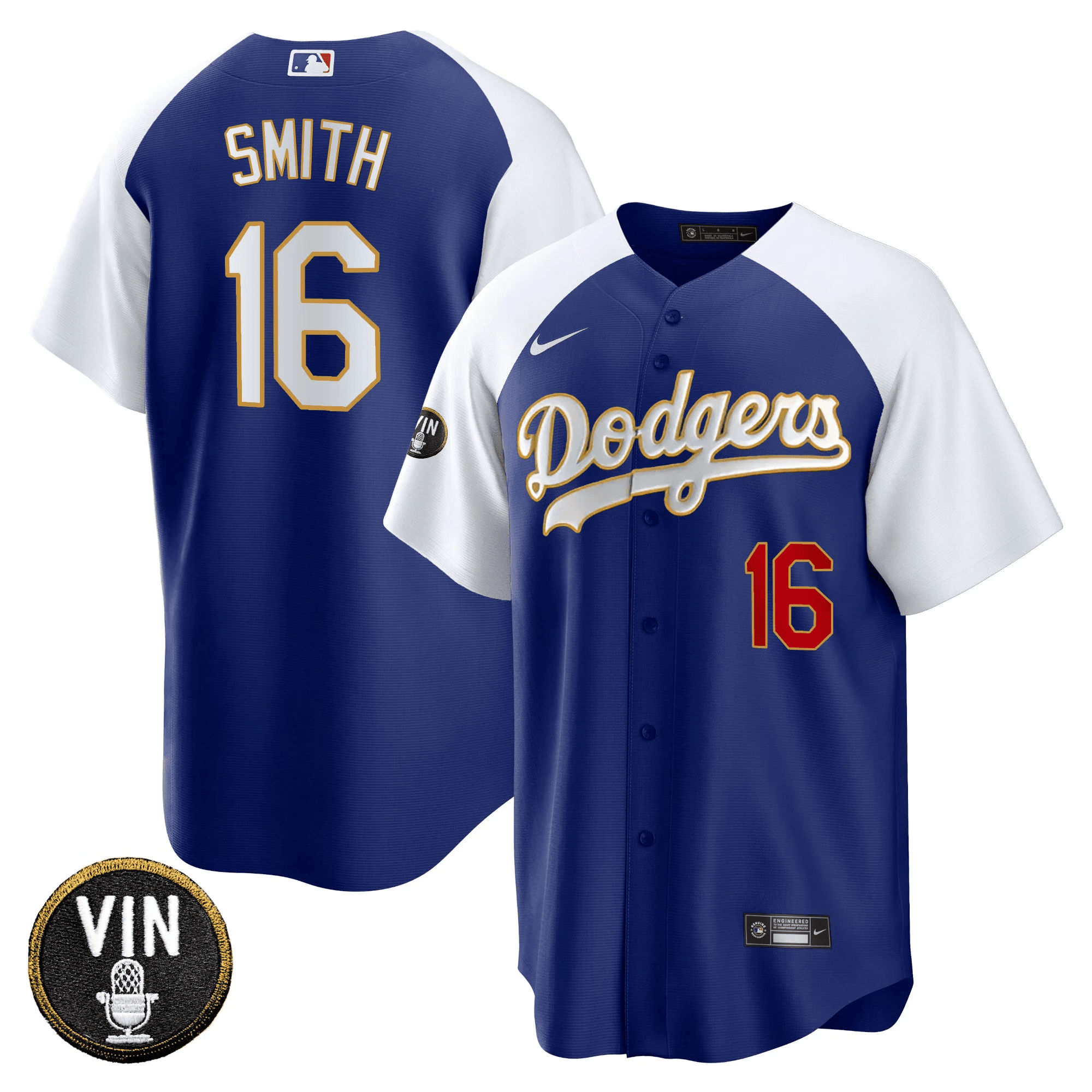 Men’s Vin Scully Patch Cool Base Gold Trim Jersey