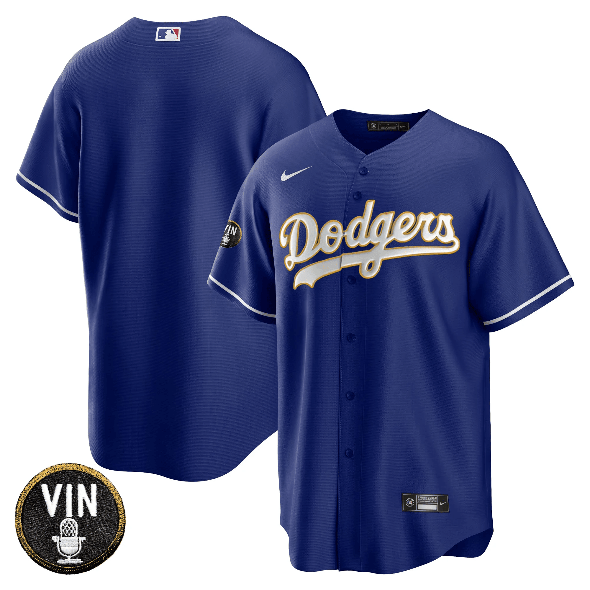 Men’s Vin Scully Patch Cool Base Gold Trim Jersey