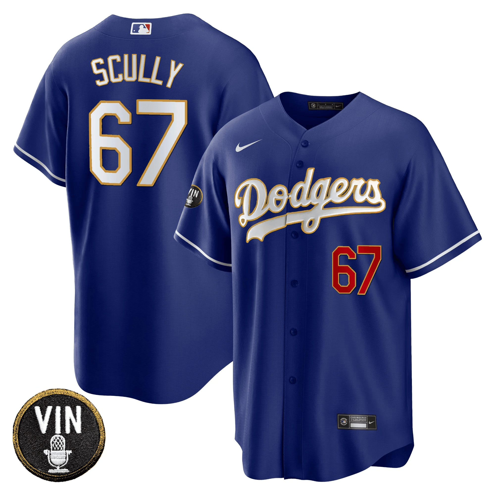 Men’s Vin Scully Patch Cool Base Gold Trim Jersey