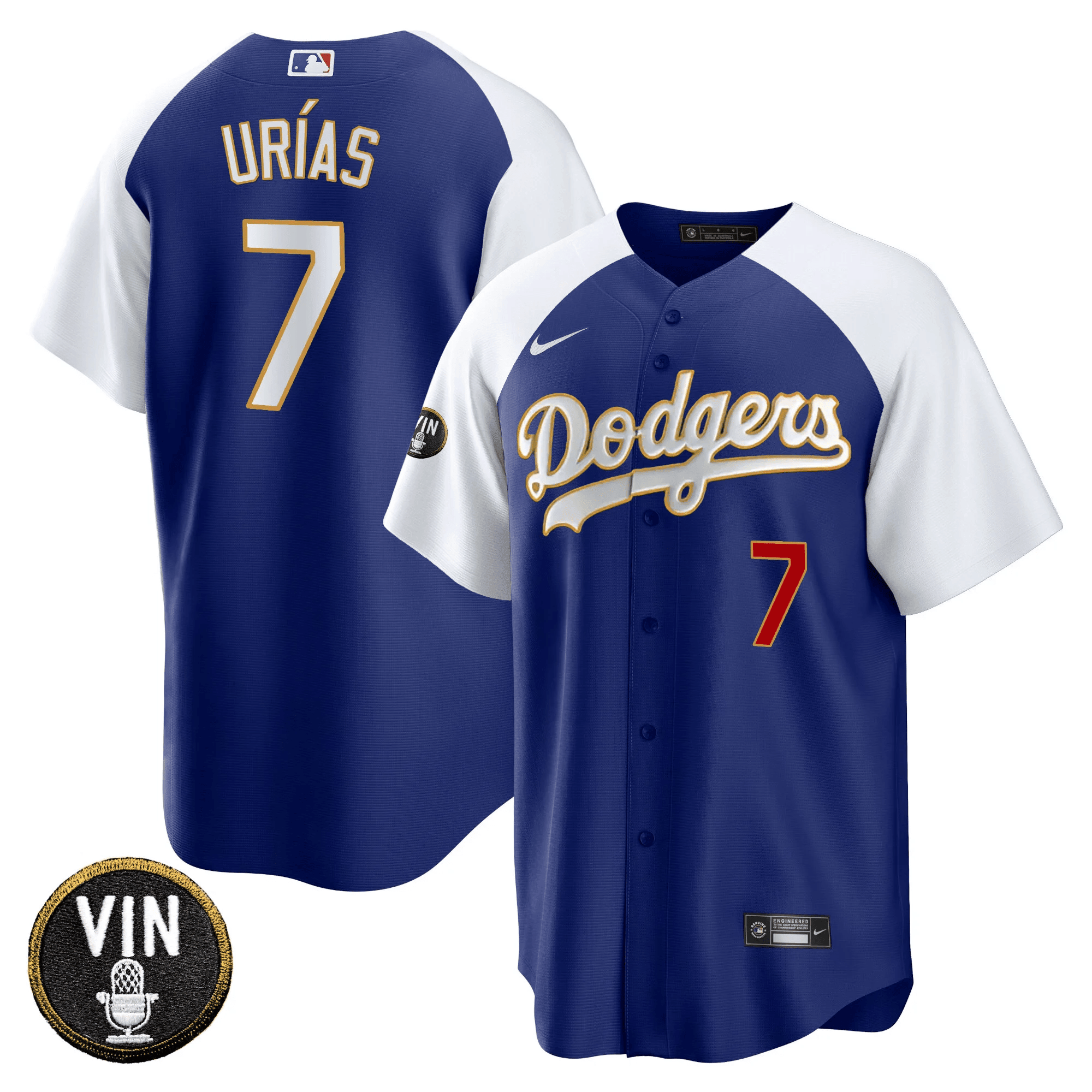 Men’s Vin Scully Patch Cool Base Gold Trim Jersey