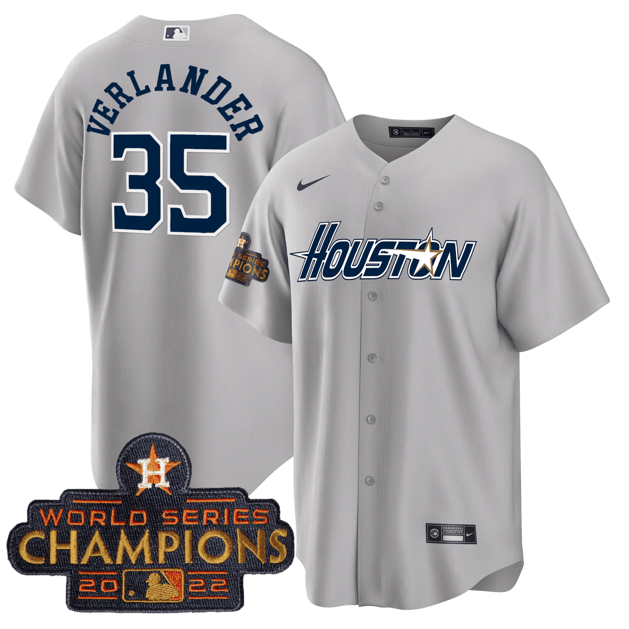 Men’s Houston Gray & Gold 2023 Champions Patch Jersey