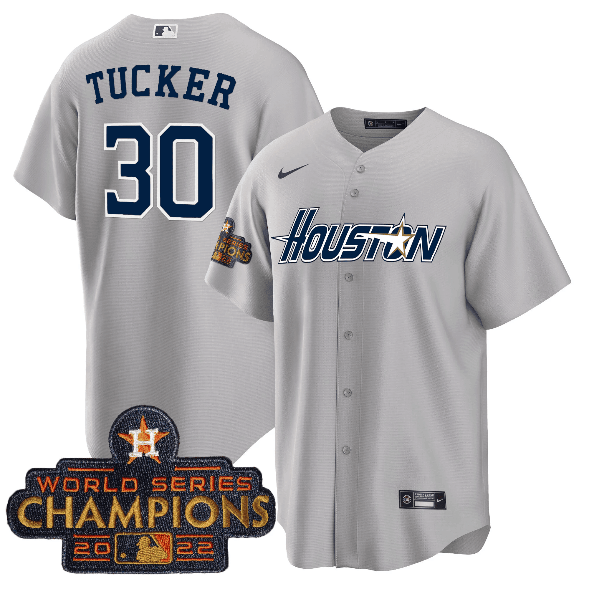 Men’s Houston Gray & Gold 2023 Champions Patch Jersey