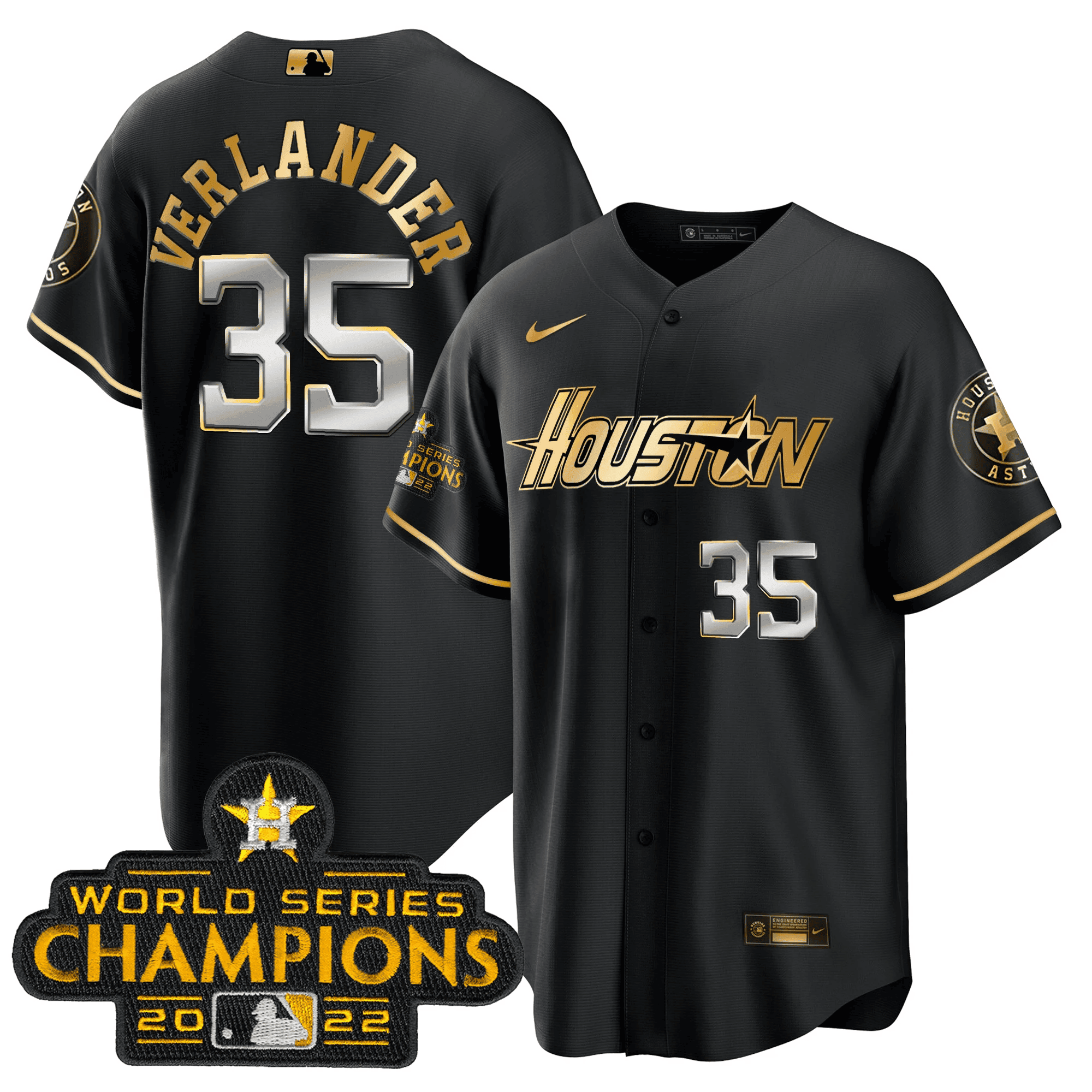 Men’s Houston Gray & Gold 2023 Champions Patch Jersey