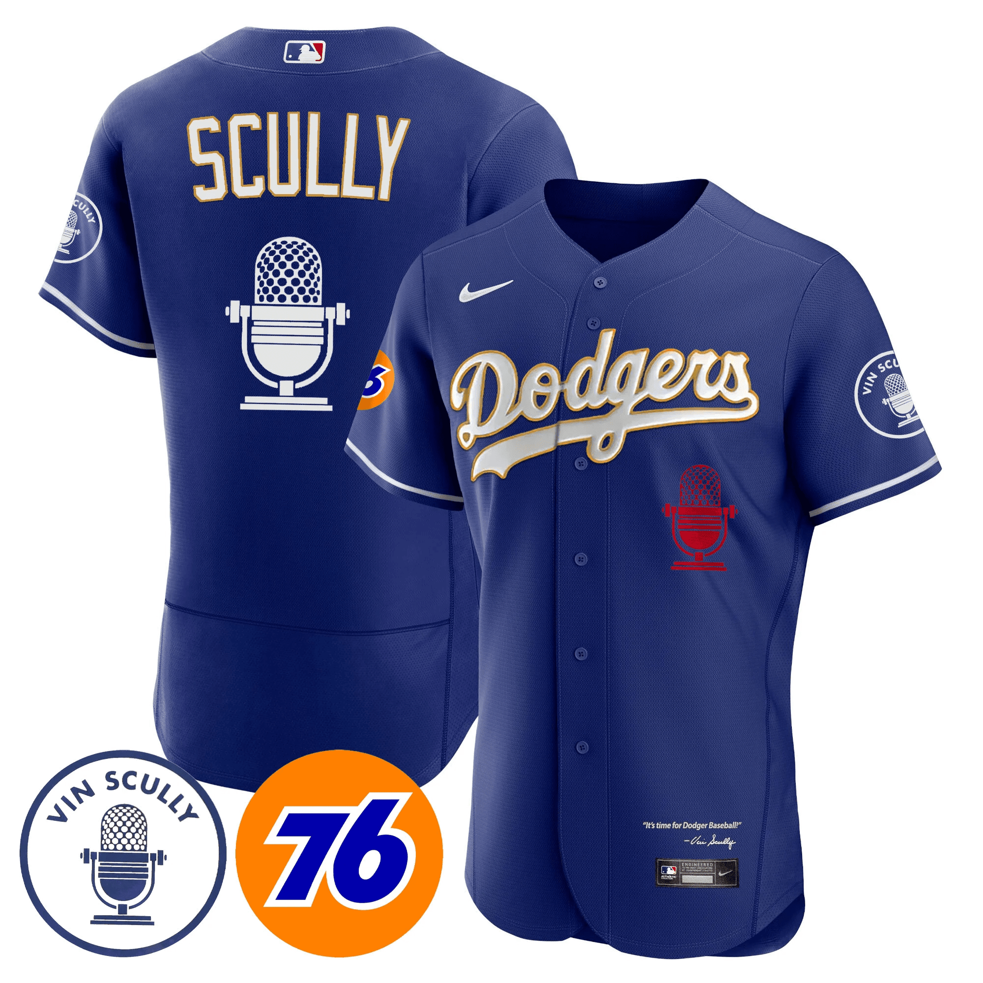 Men’s Los Angeles Vin Scully 76 Patch Gold Trim Jersey