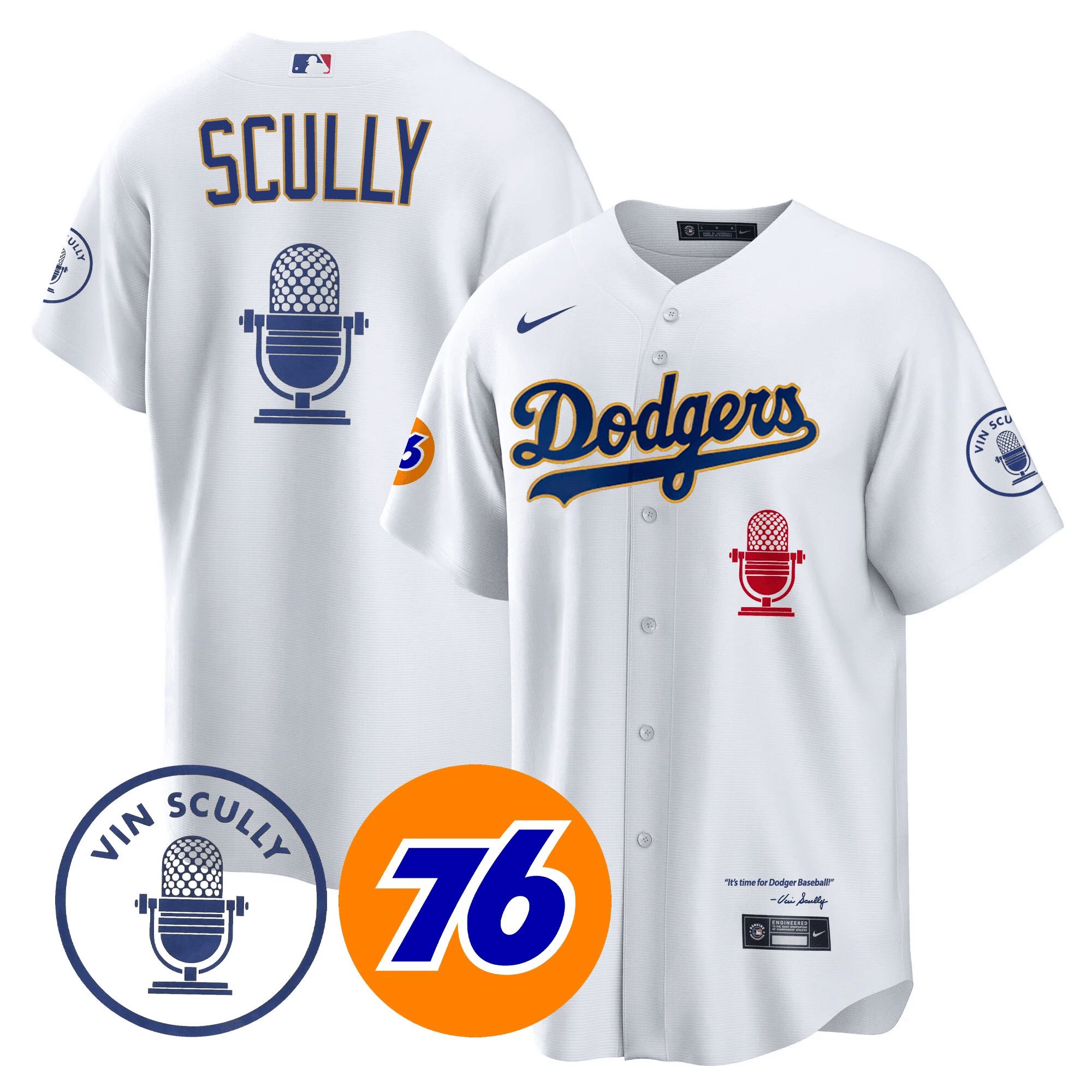 Men’s Los Angeles Vin Scully 76 Patch Gold Trim Jersey