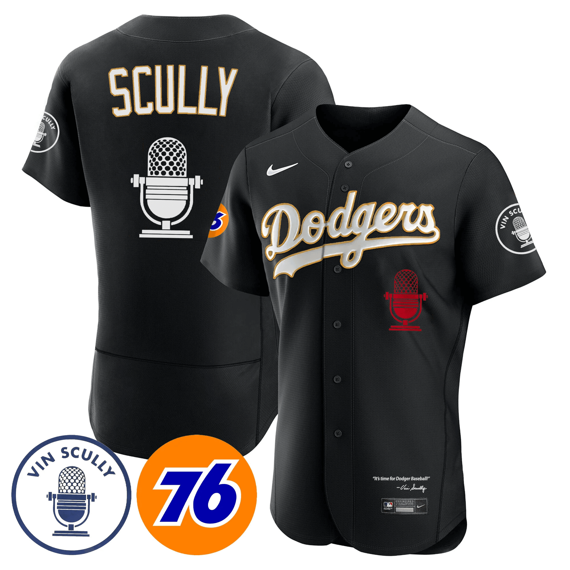 Men’s Los Angeles Vin Scully 76 Patch Gold Trim Jersey