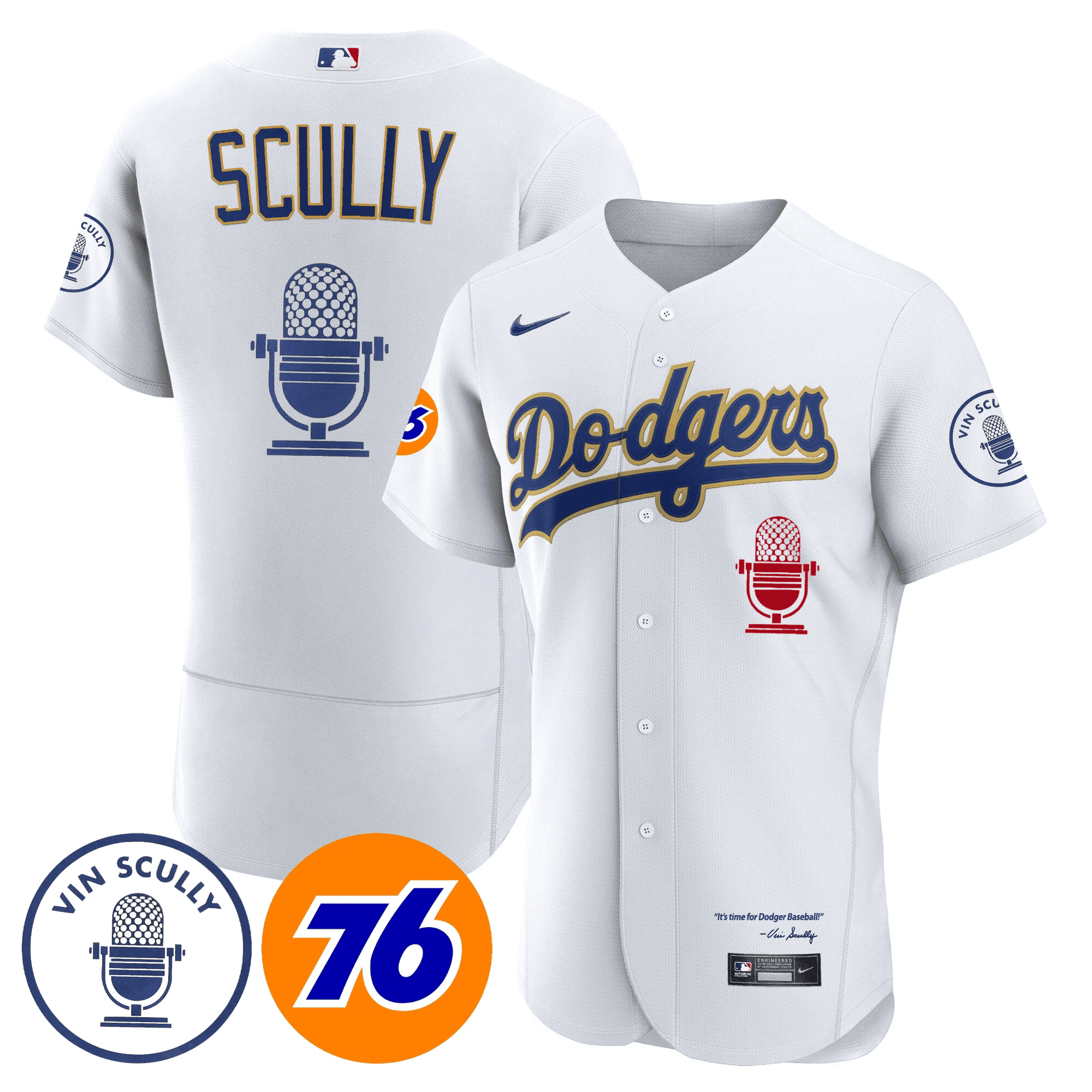 Men’s Los Angeles Vin Scully 76 Patch Gold Trim Jersey
