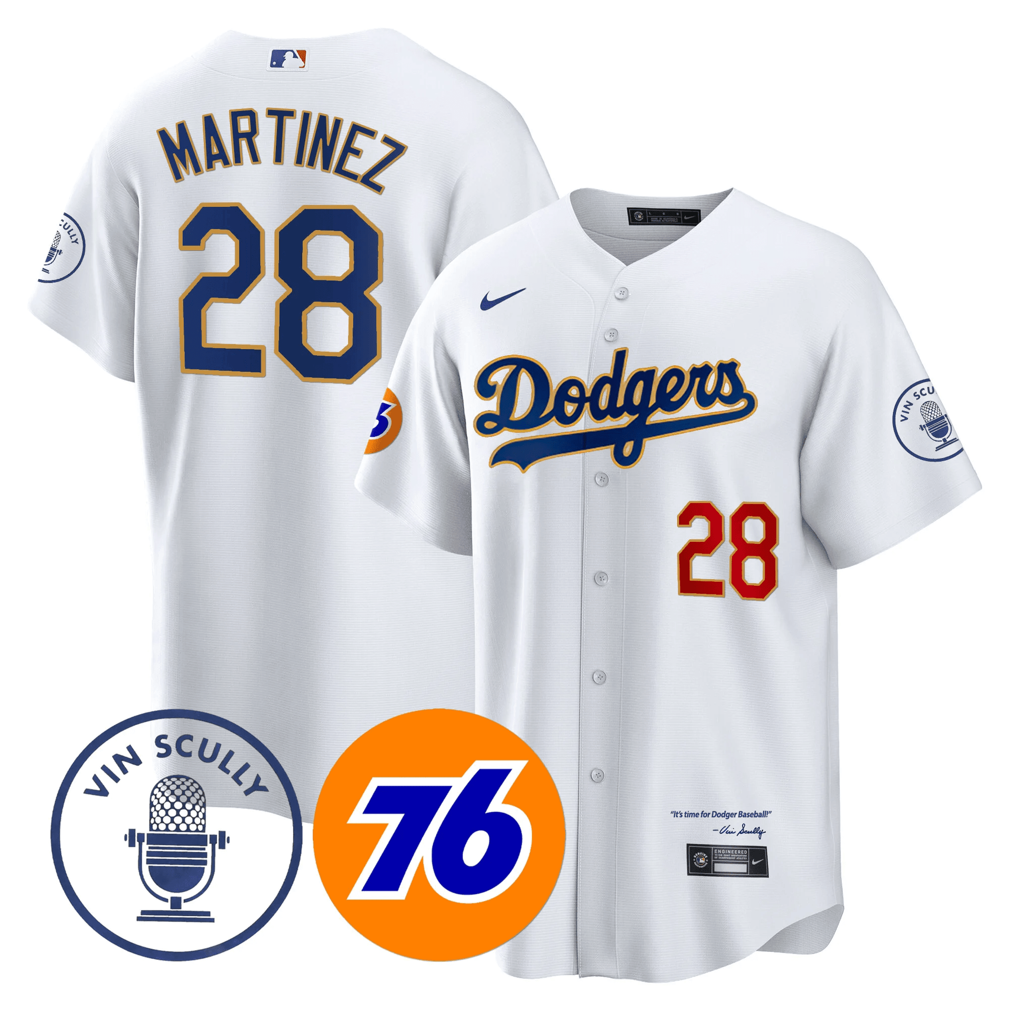 Men’s Los Angeles Vin Scully 76 Patch Gold Trim Player Jersey