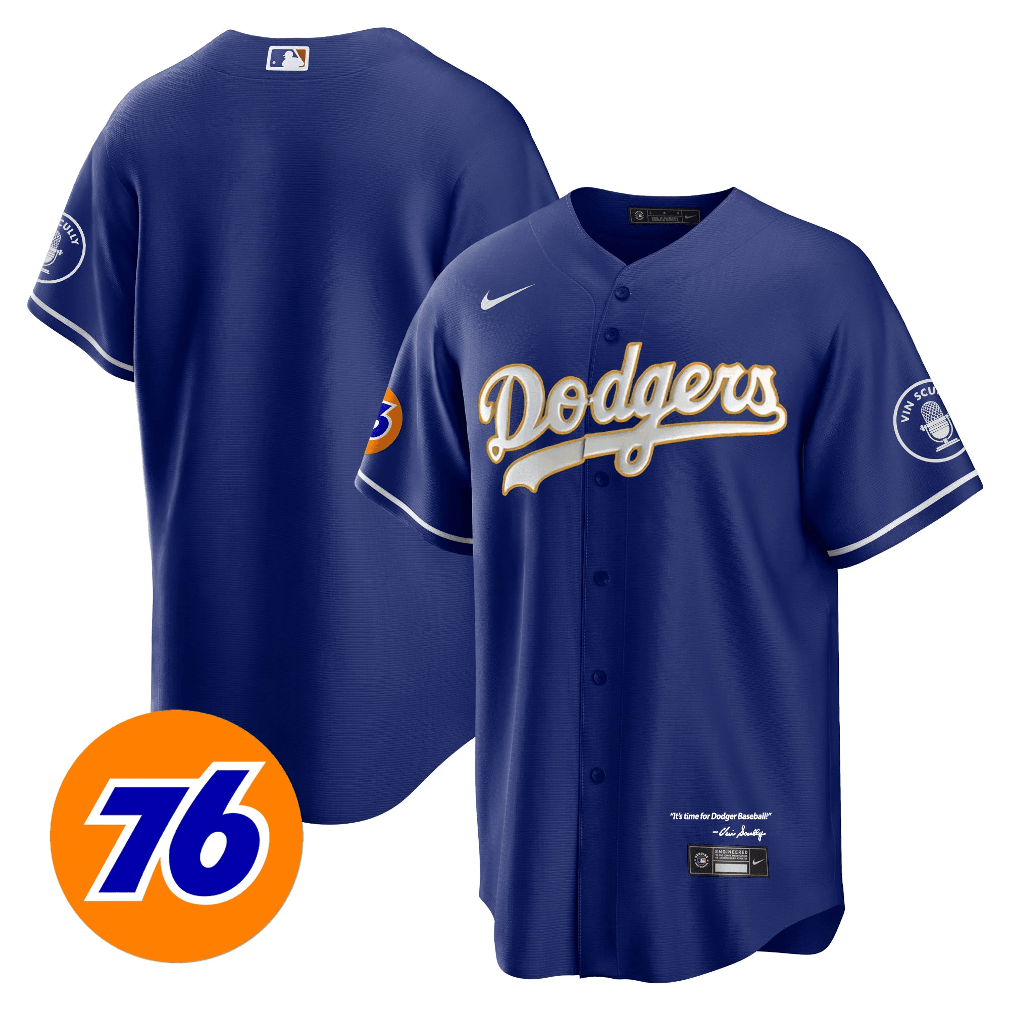 Men’s Los Angeles Vin Scully 76 Patch Gold Trim Player Jersey