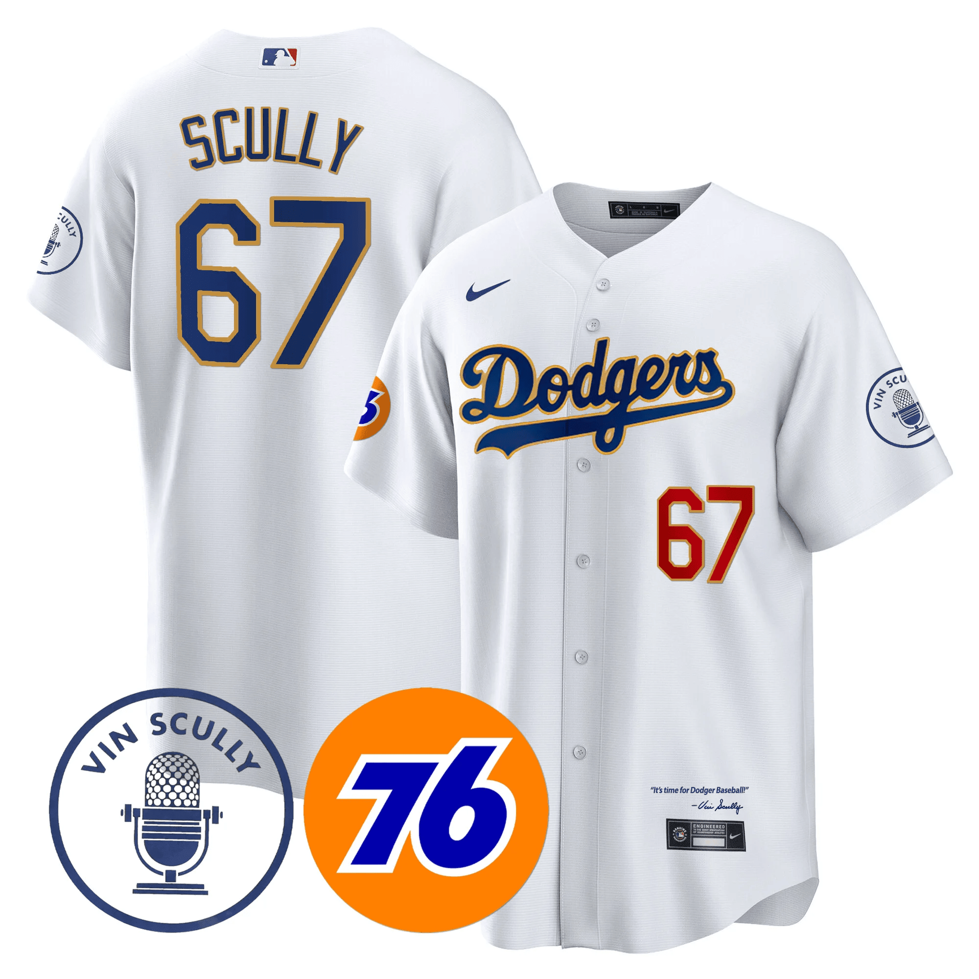 Men’s Los Angeles Vin Scully 76 Patch Gold Trim Player Jersey