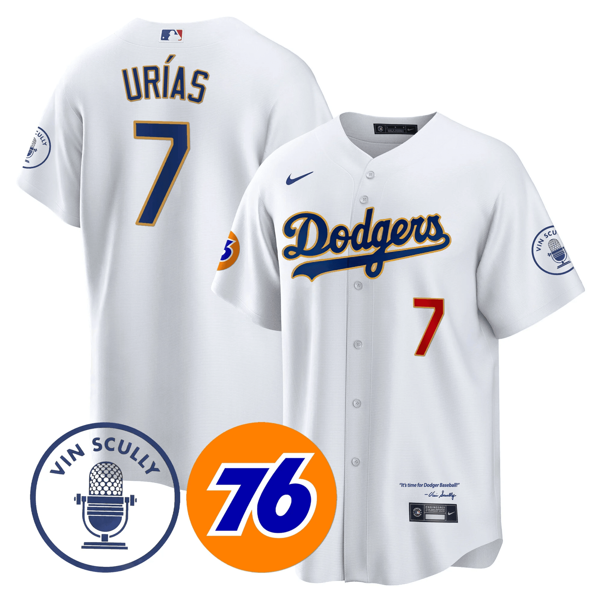 Men’s Los Angeles Vin Scully 76 Patch Gold Trim Player Jersey
