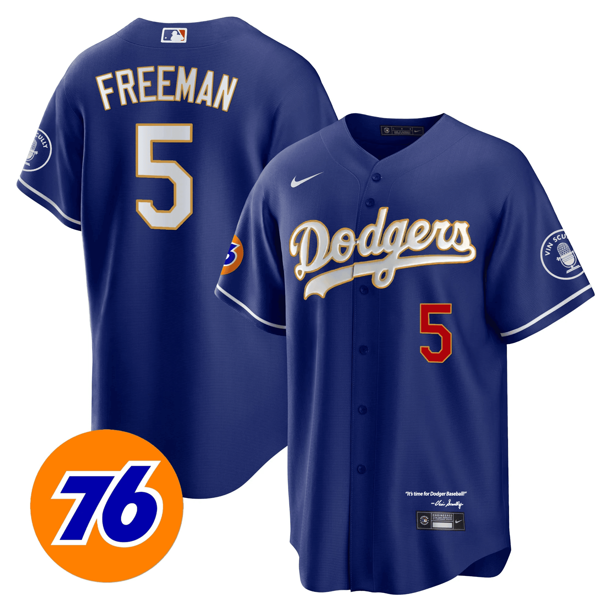 Men’s Los Angeles Vin Scully 76 Patch Gold Trim Player Jersey