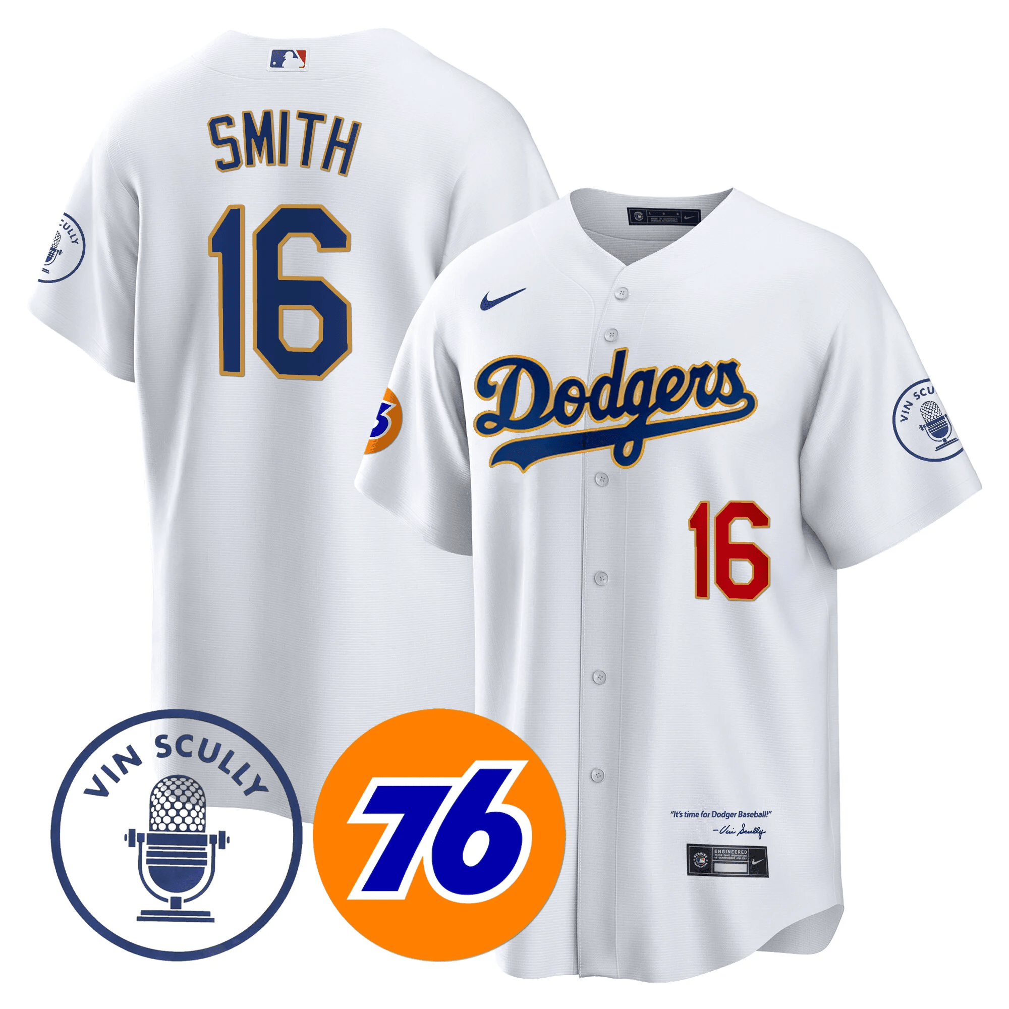 Men’s Los Angeles Vin Scully 76 Patch Gold Trim Player Jersey