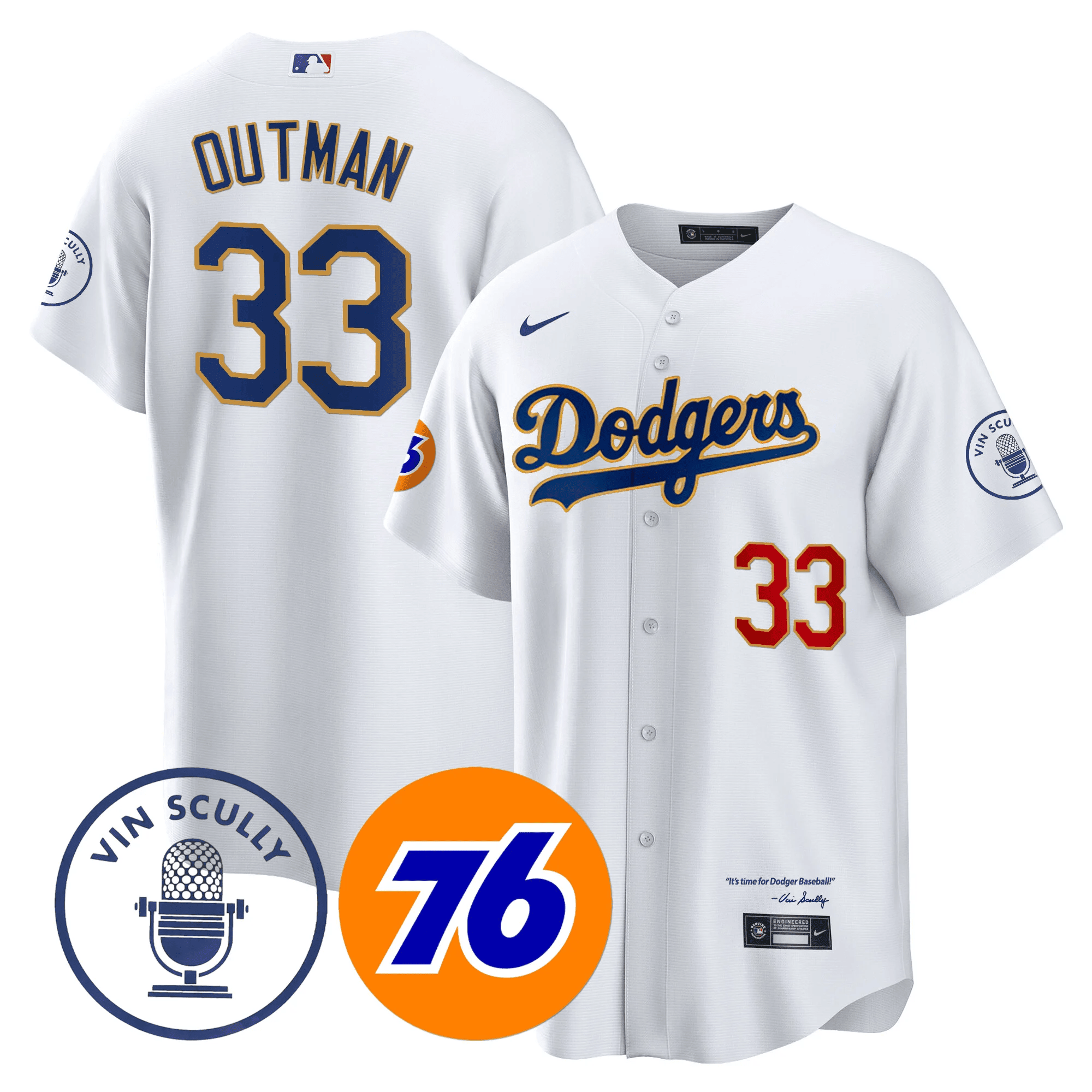 Men’s Los Angeles Vin Scully 76 Patch Gold Trim Player Jersey
