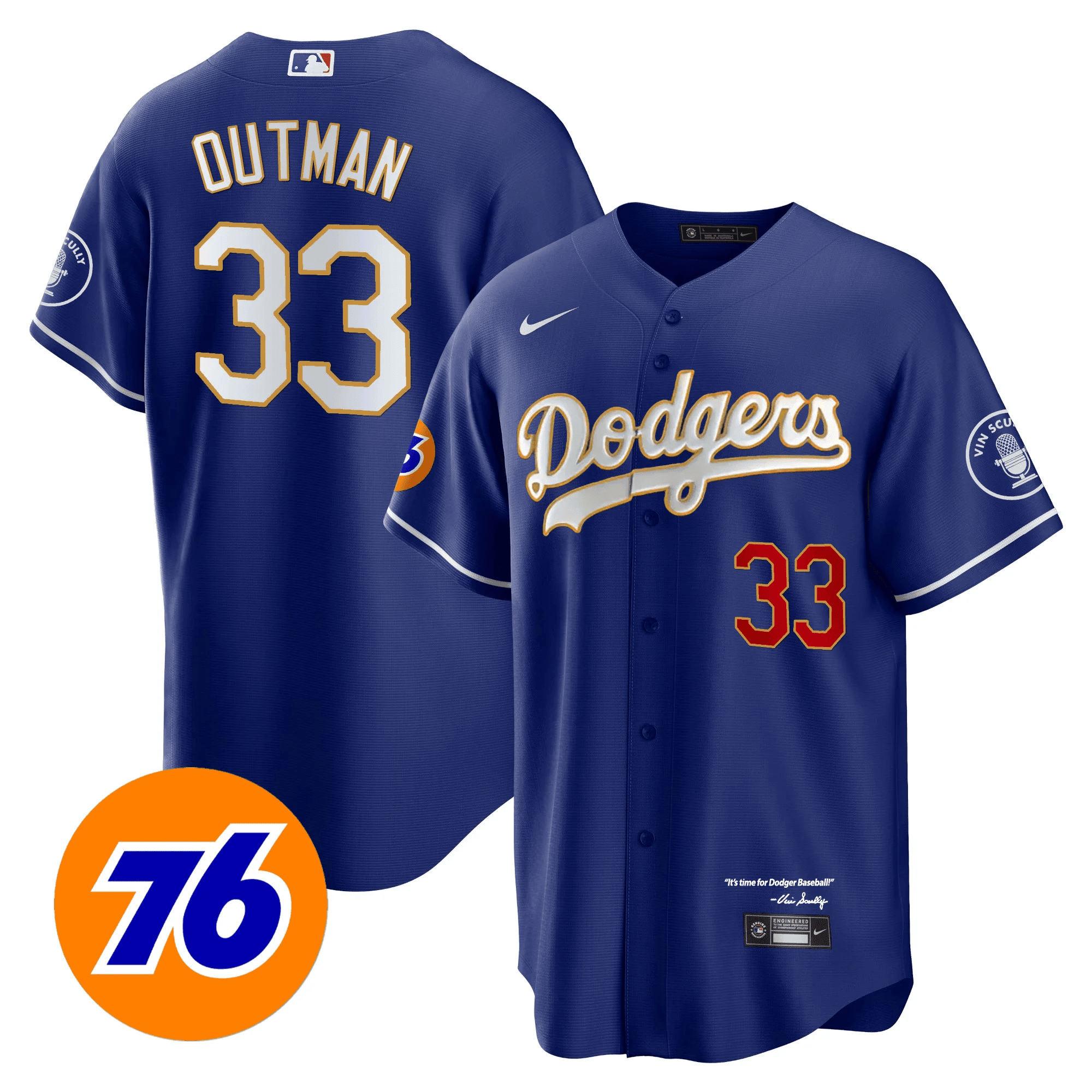 Men’s Los Angeles Vin Scully 76 Patch Gold Trim Player Jersey