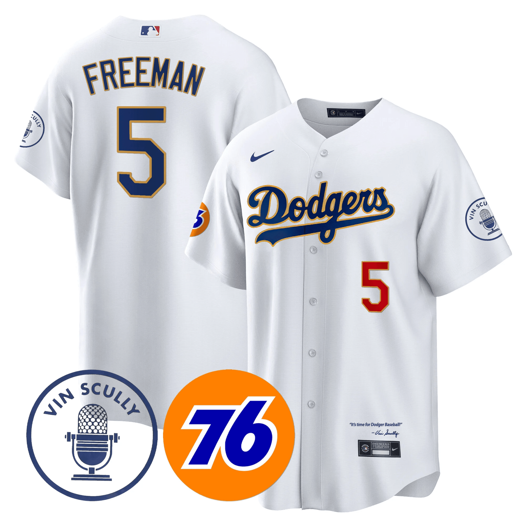Men’s Los Angeles Vin Scully 76 Patch Gold Trim Player Jersey