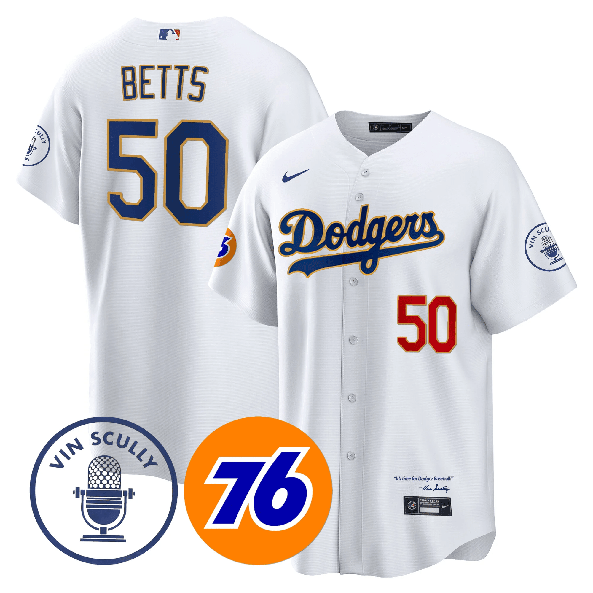 Men’s Los Angeles Vin Scully 76 Patch Gold Trim Player Jersey