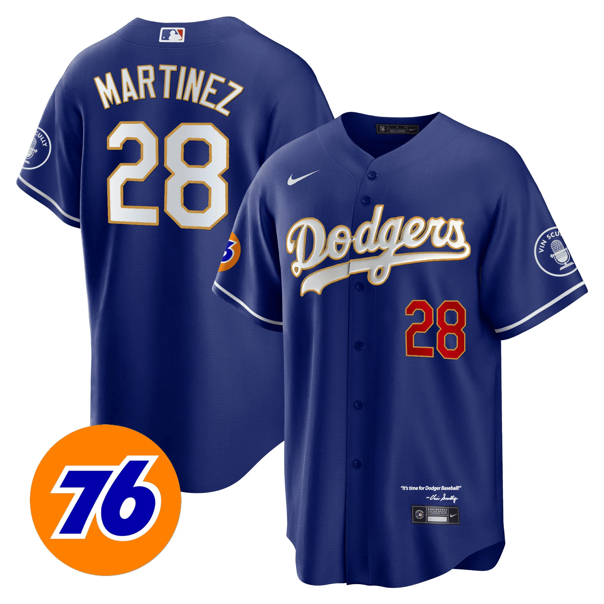 Men’s Los Angeles Vin Scully 76 Patch Gold Trim Player Jersey
