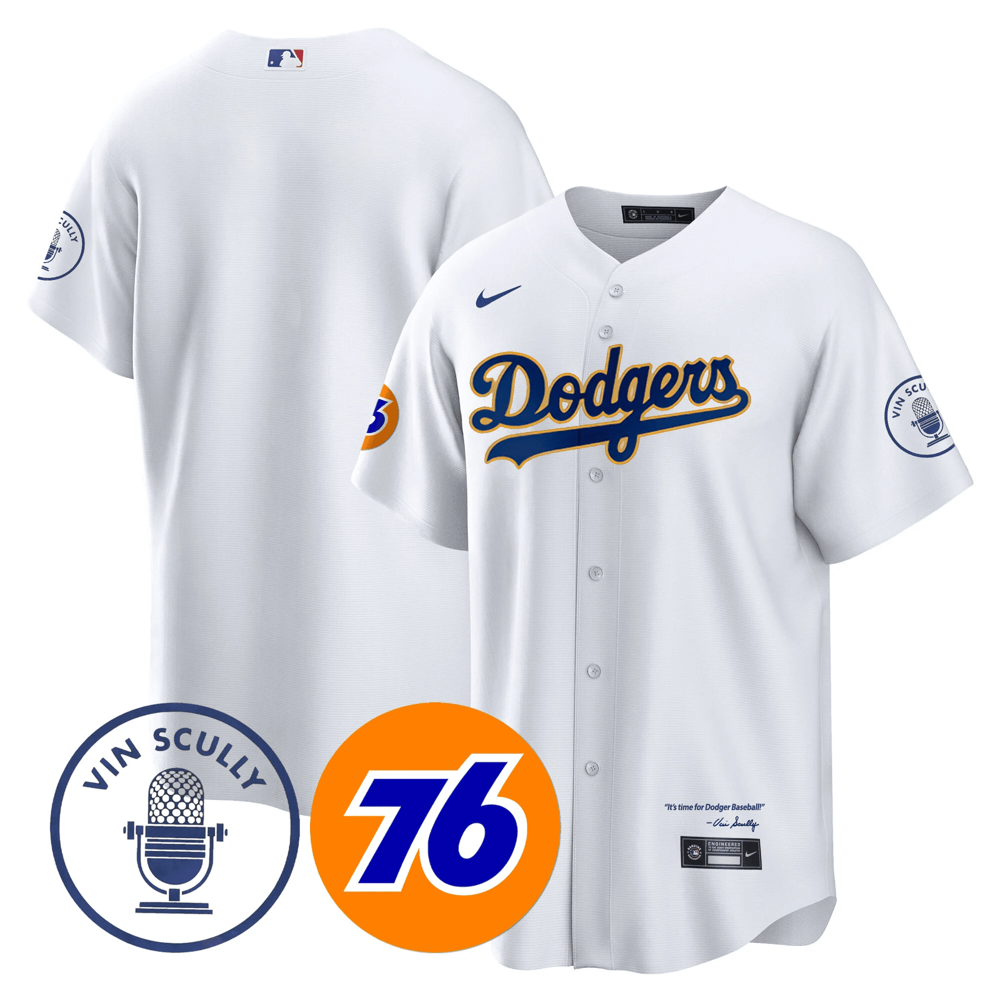 Men’s Los Angeles Vin Scully 76 Patch Gold Trim Player Jersey