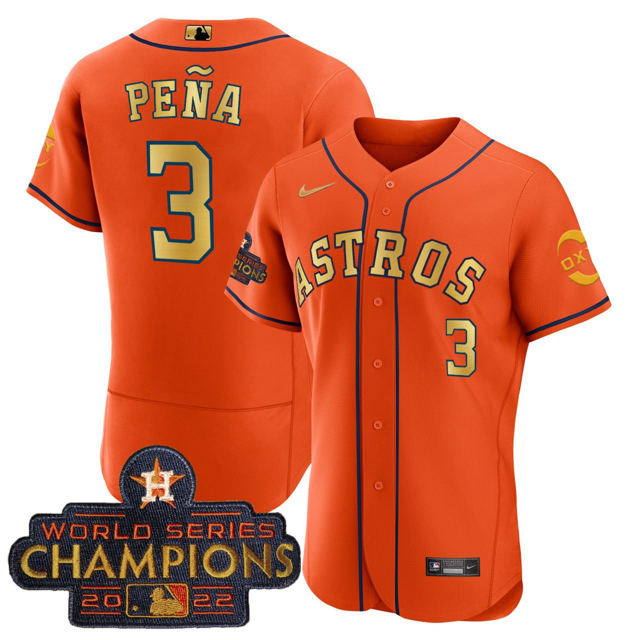 Jeremy Pena Houston Orange Gold Oxy Patch Jersey