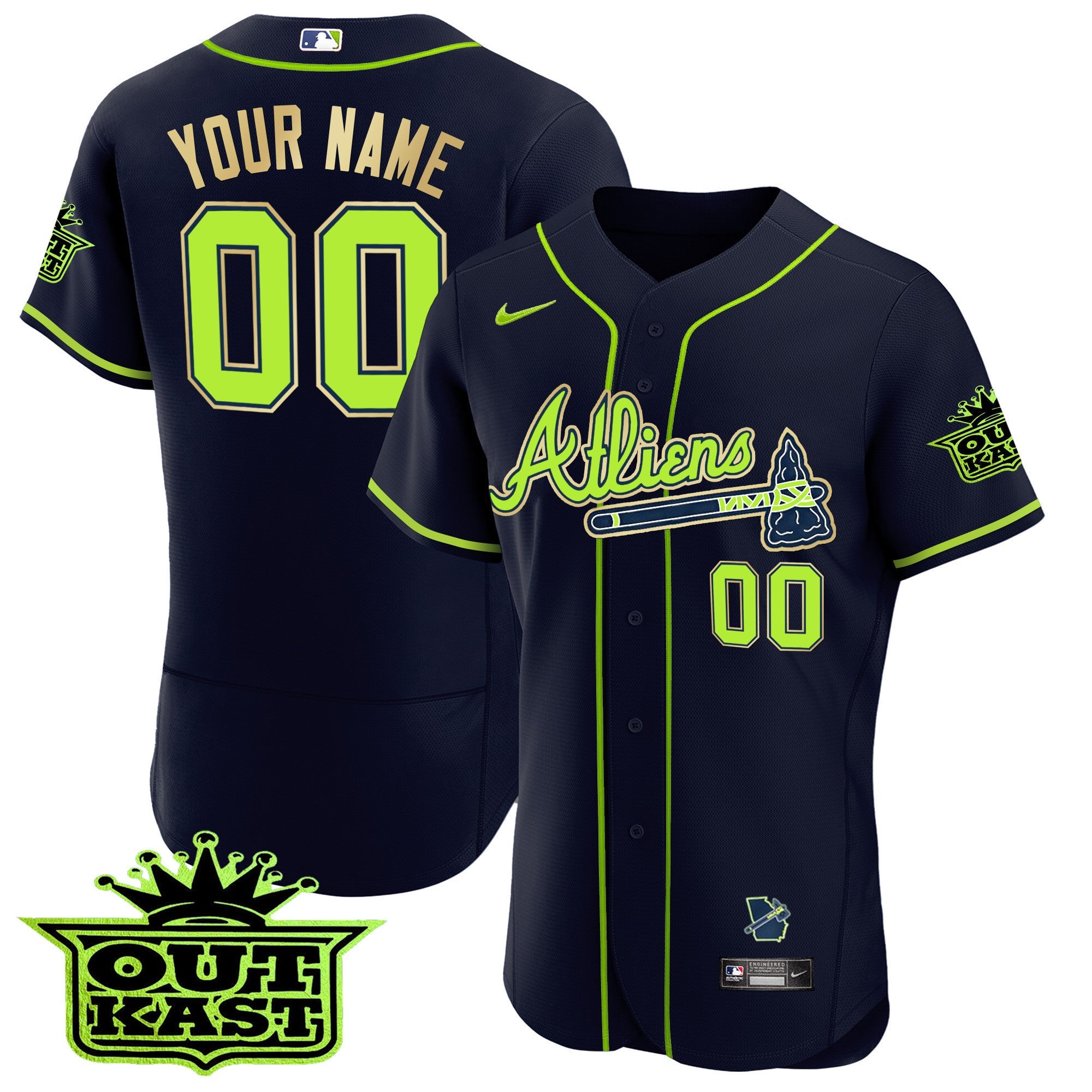 Atlanta Atliens Flex Base Gold Trim Custom Jersey