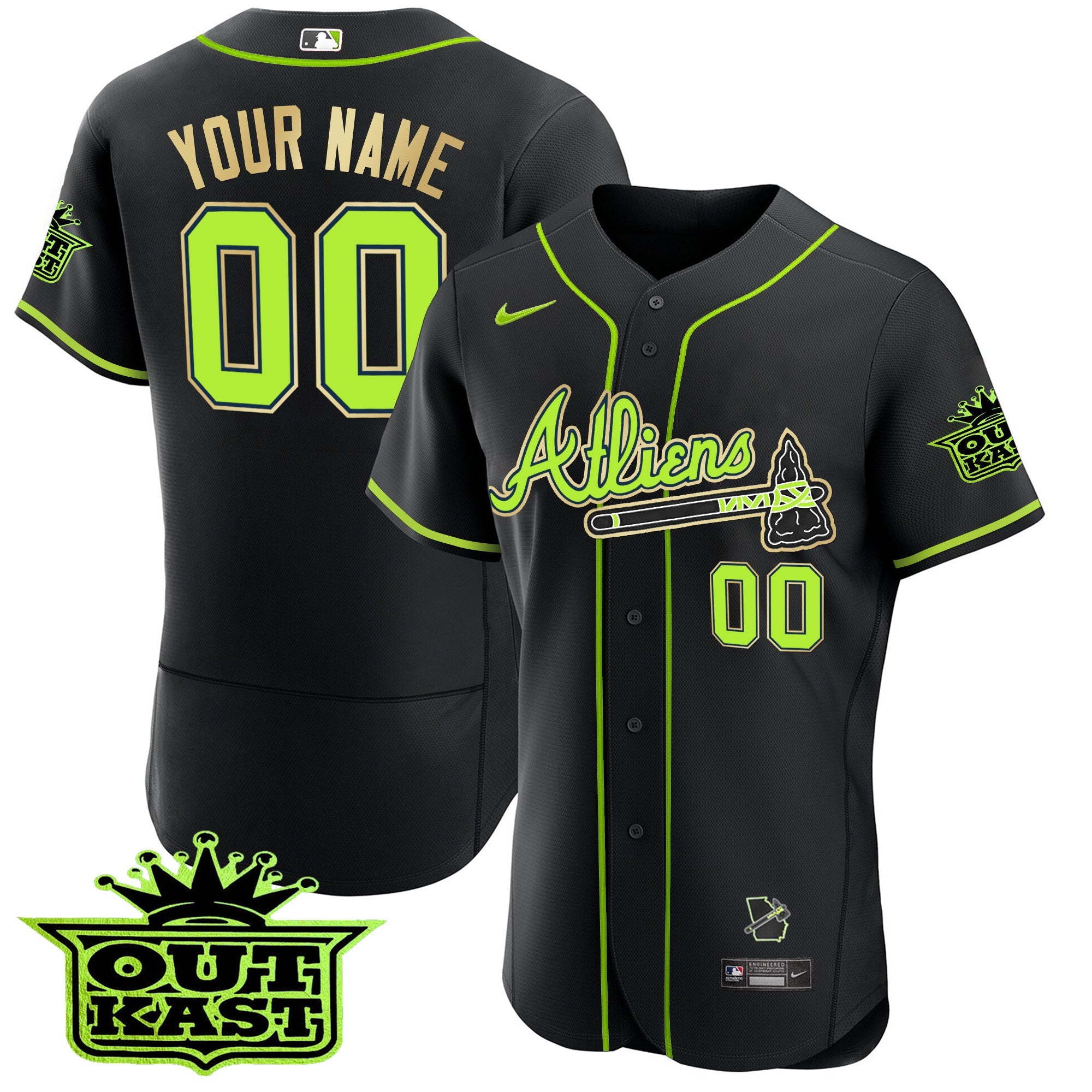 Atlanta Atliens Flex Base Gold Trim Custom Jersey