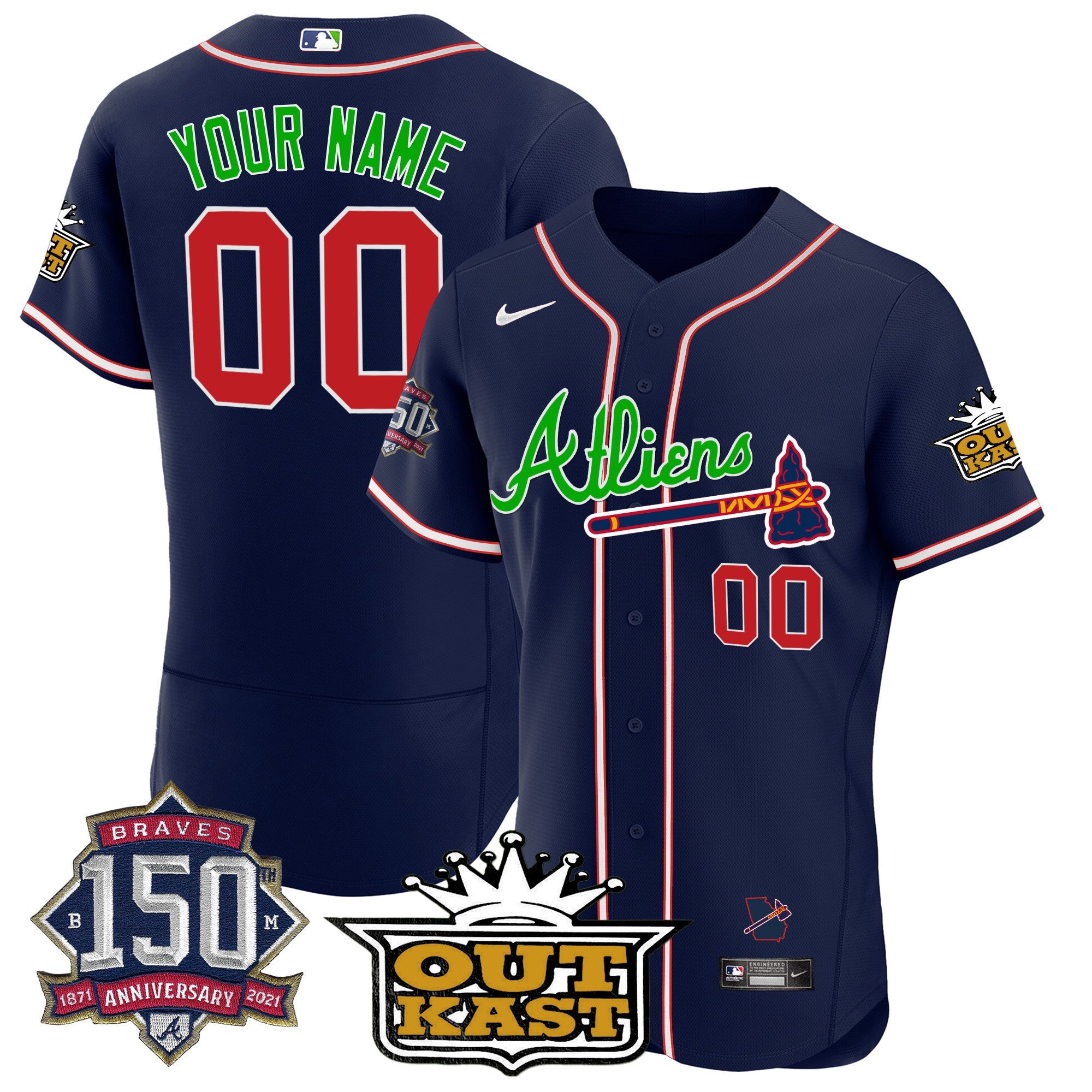 Atlanta Atliens 150th Anniversary Patch Flex Base Custom Jersey