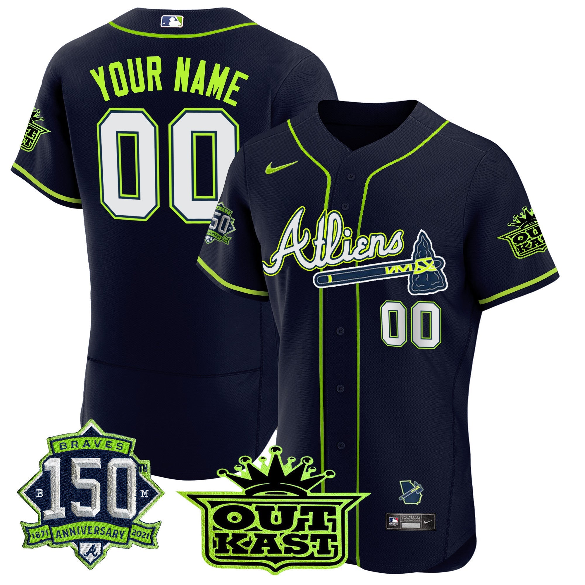 Atlanta Atliens 150th Anniversary Patch Flex Base Custom Jersey