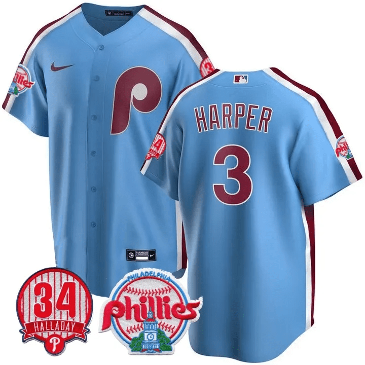 Men’s Philadelphia Roy Halladay Patch #34 Cool Base Jersey