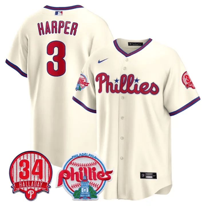 Men’s Philadelphia Roy Halladay Patch #34 Cool Base Jersey