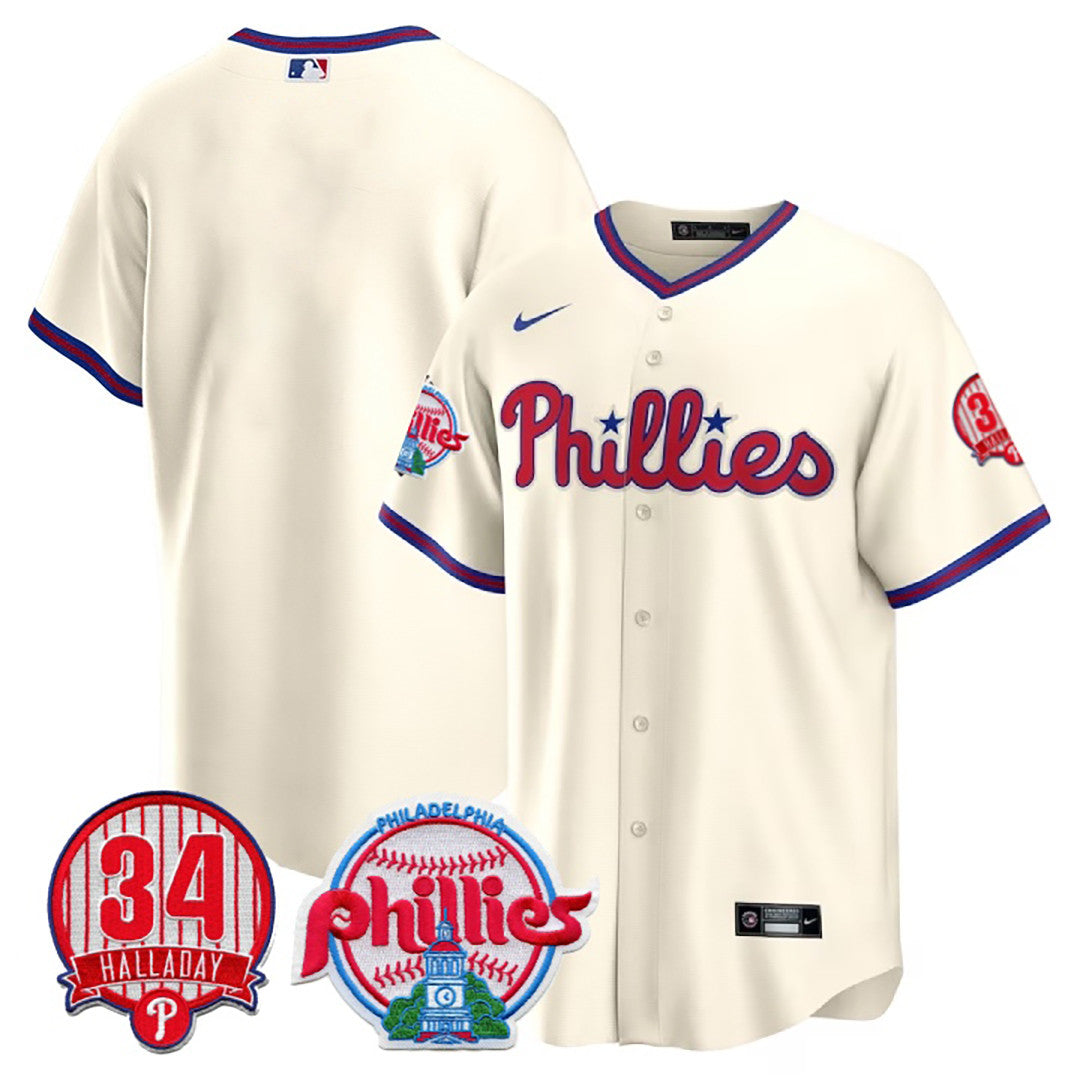 Men’s Philadelphia Roy Halladay Patch #34 Cool Base Jersey