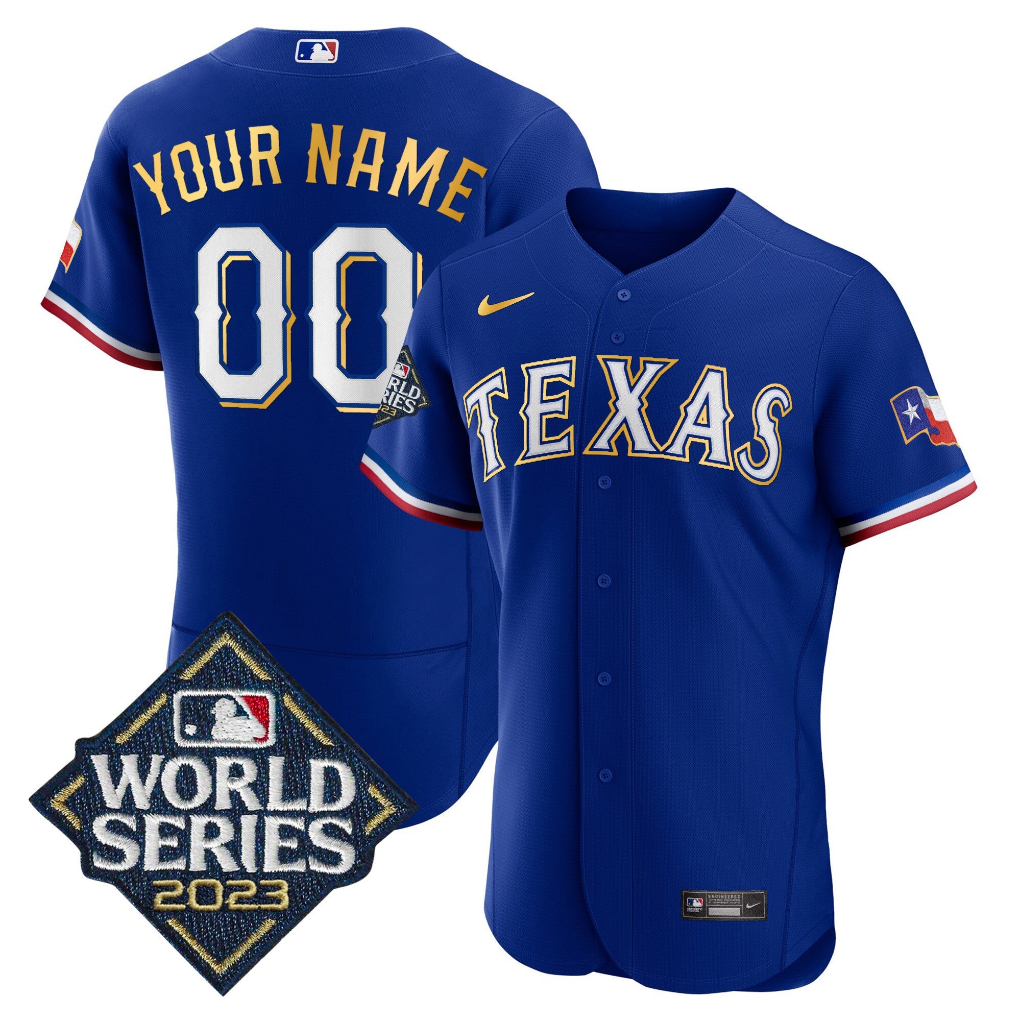 Texas 2023 World Series Flex Base Gold Trim Custom Jersey