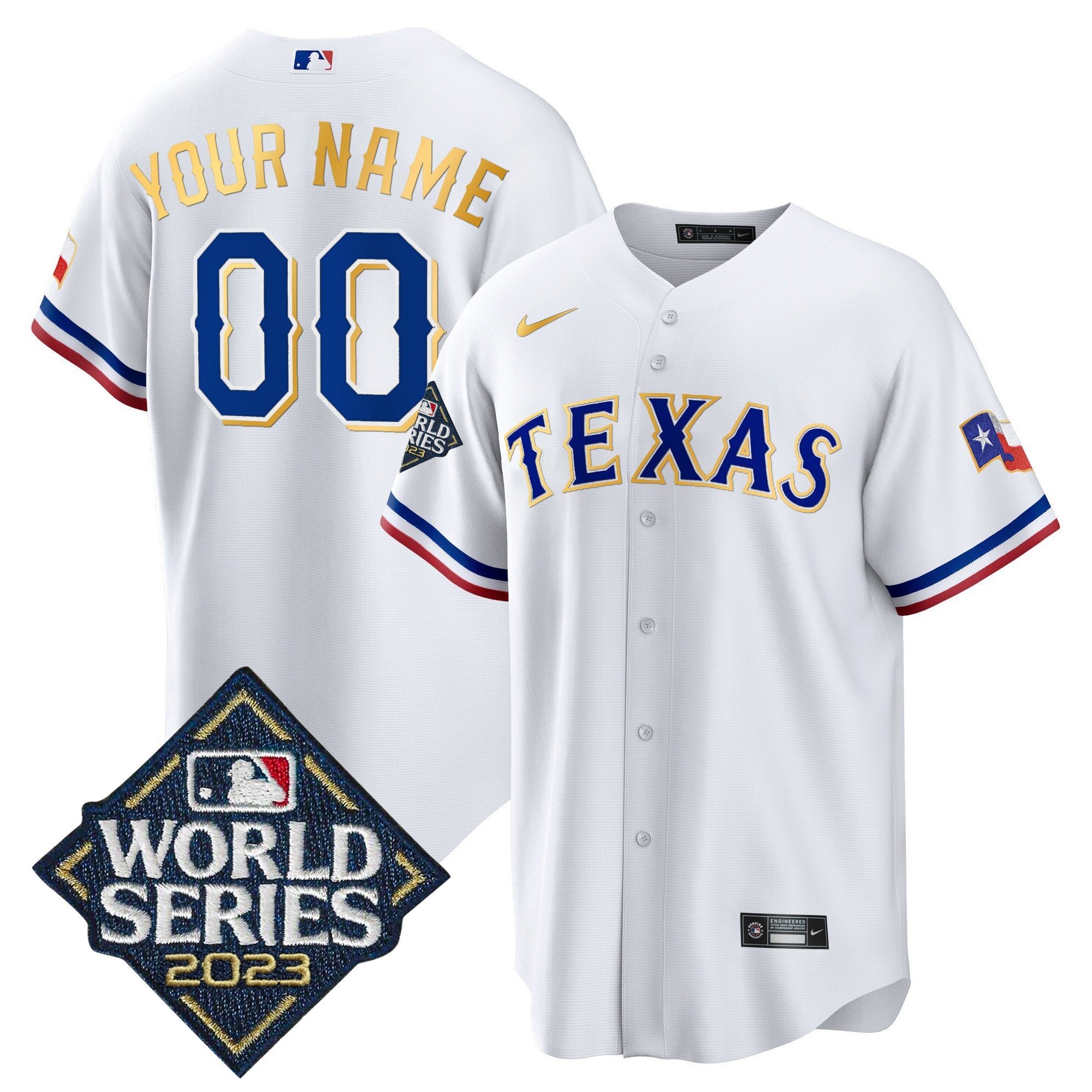 Texas 2023 World Series Cool Base Gold Trim Custom Jersey