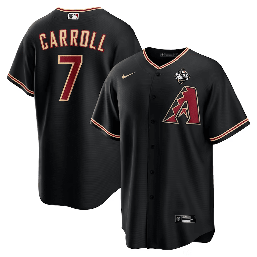 Corbin Carroll Arizona 2023 World Series Patch Cool Base Jersey – Black