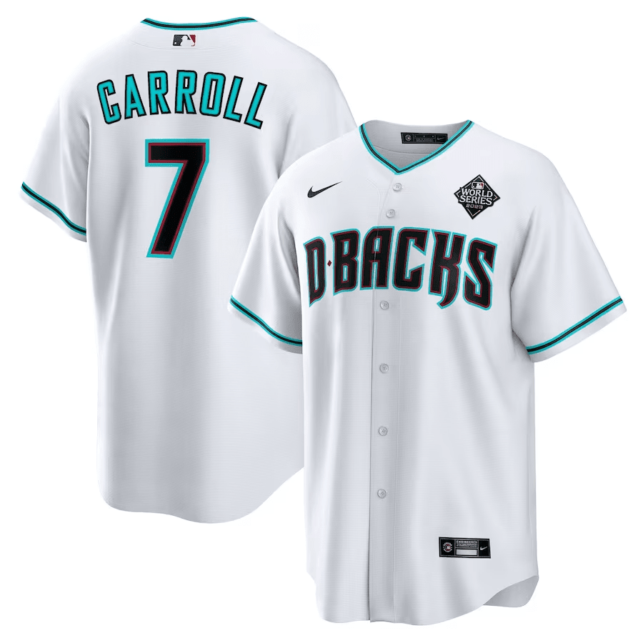 Corbin Carroll Arizona 2023 World Series Patch Jersey – White