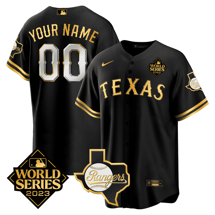 Texas 2023 World Series & Texas State Patch Gold Custom Jersey