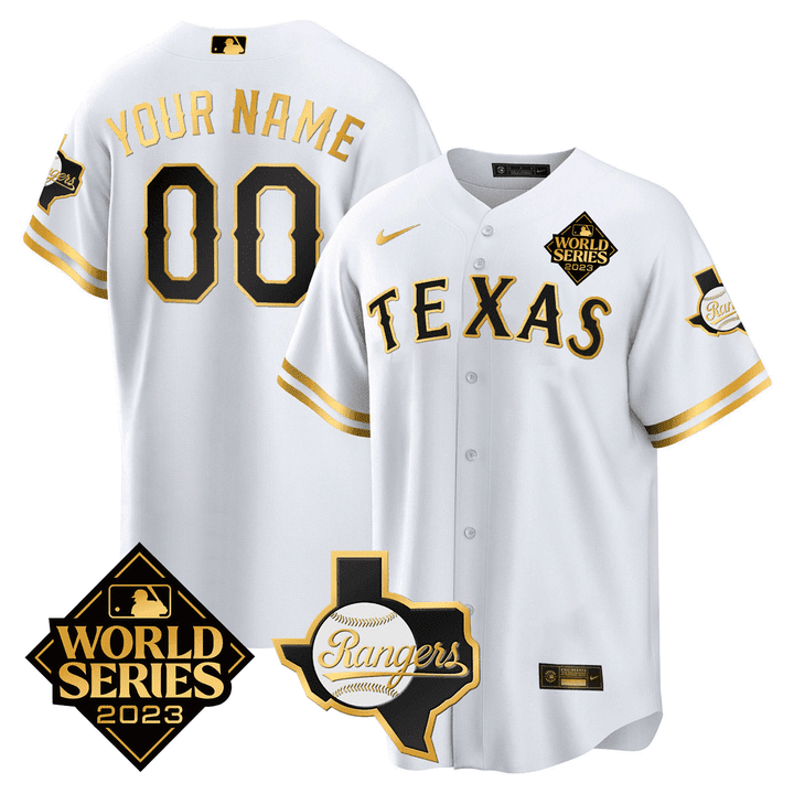 Texas 2023 World Series & Texas State Patch Gold Custom Jersey