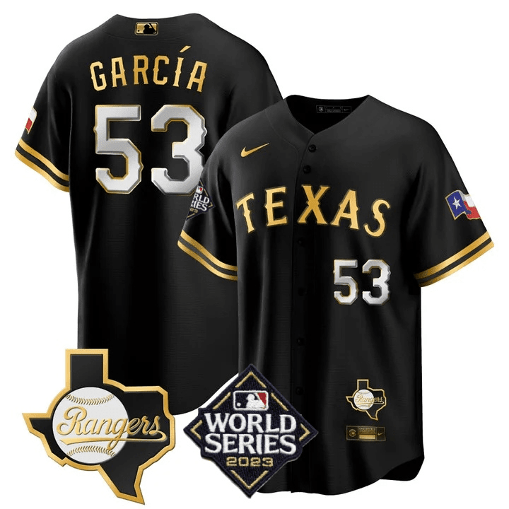 Men’s Texas 2023 World Series & Texas State Patch Cool Base Gold Jersey V2