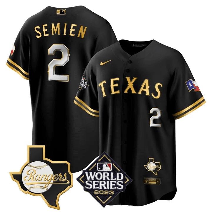 Men’s Texas 2023 World Series & Texas State Patch Cool Base Gold Jersey V2