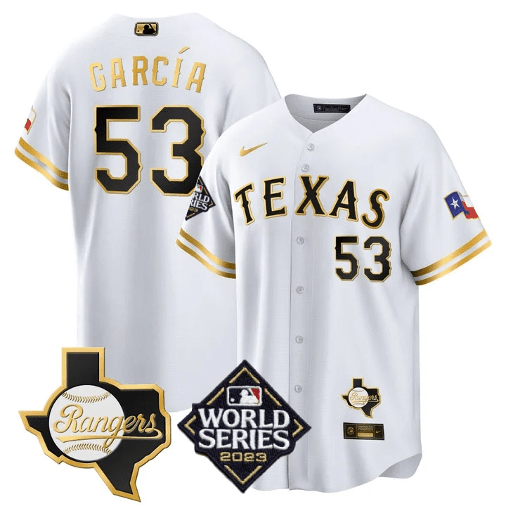 Men’s Texas 2023 World Series & Texas State Patch Cool Base Gold Jersey V2