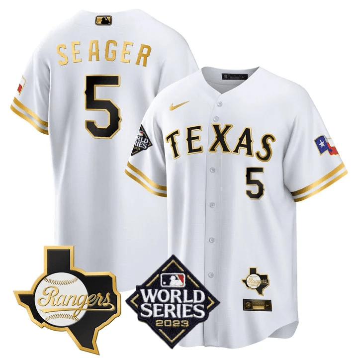 Men’s Texas 2023 World Series & Texas State Patch Cool Base Gold Jersey V2