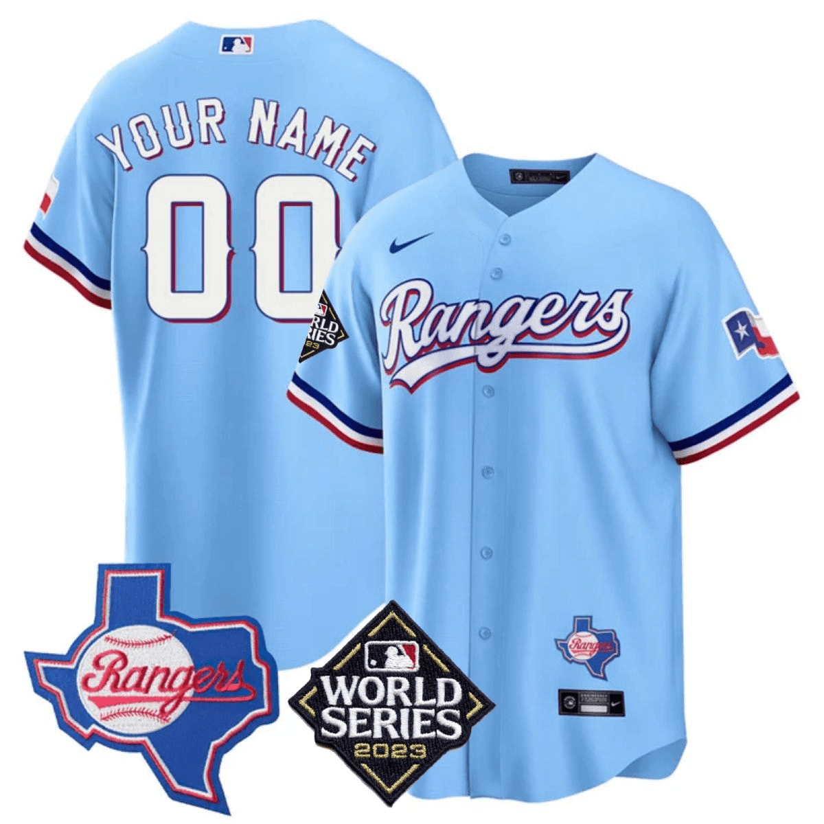 Texas 2023 World Series & Texas State Patch Gold Custom Jersey V2