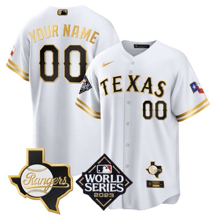 Texas 2023 World Series & Texas State Patch Gold Custom Jersey V2