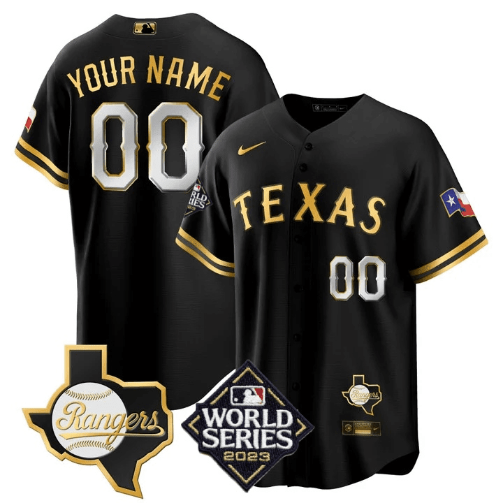 Texas 2023 World Series & Texas State Patch Gold Custom Jersey V2
