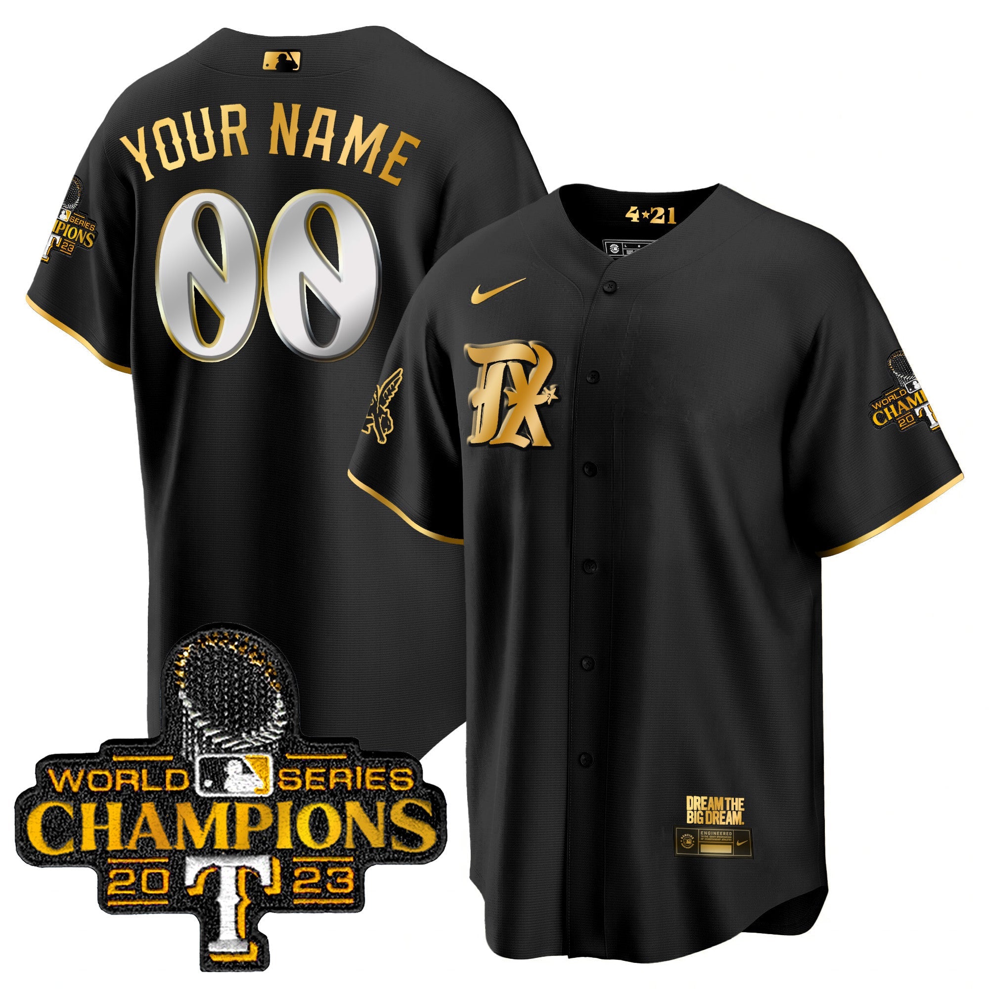Texas 2023 World Series Champions City Connect Cool Gold Custom Jersey V2