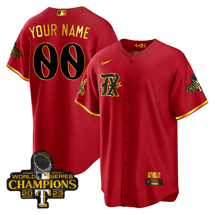 Texas 2023 World Series Champions City Connect Cool Gold Custom Jersey V2