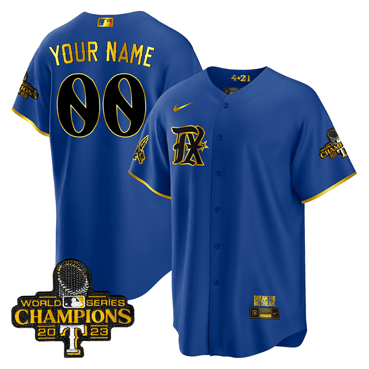 Texas 2023 World Series Champions City Connect Cool Gold Custom Jersey V2