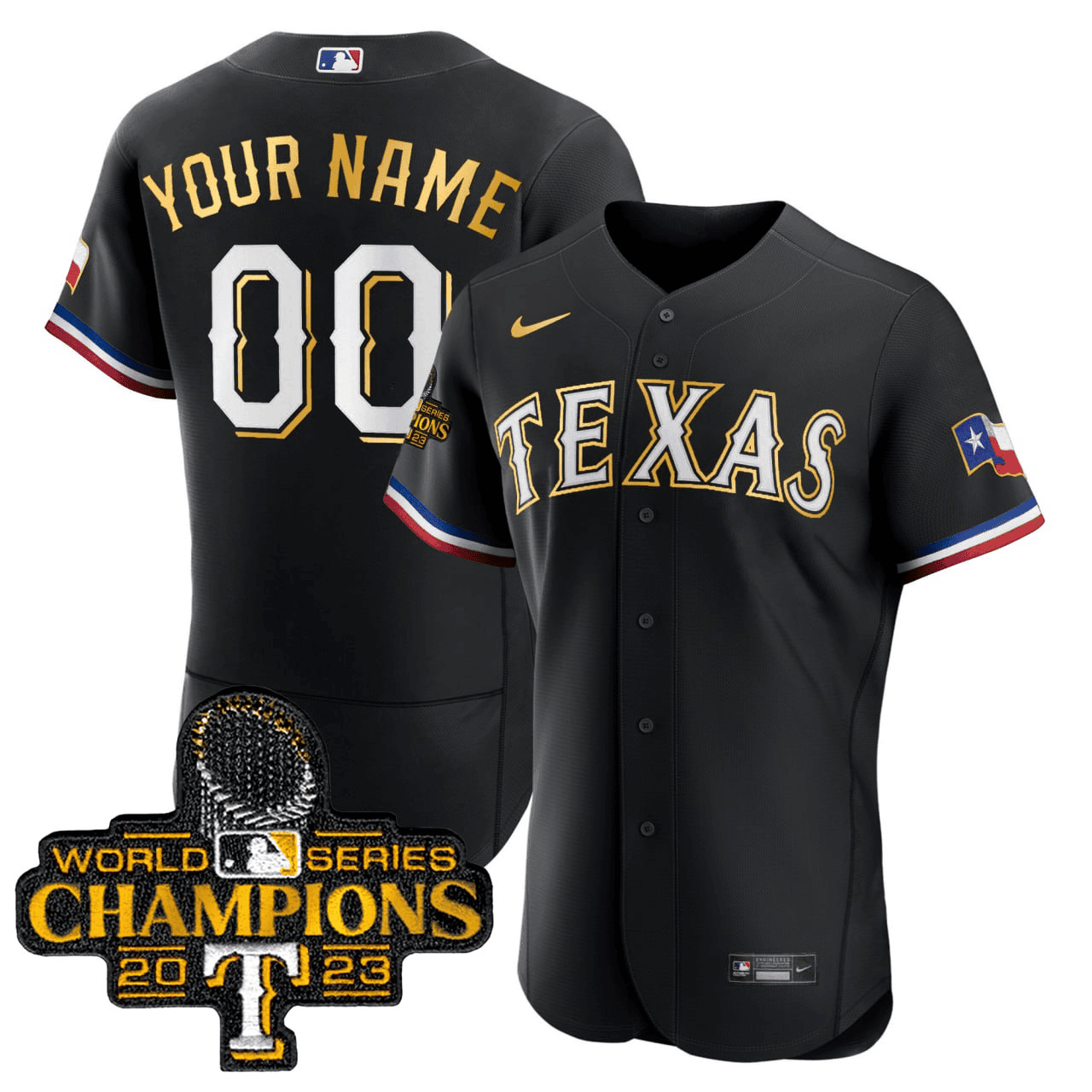 Texas 2023 World Series Champions Flex Base Gold Trim Custom Jersey