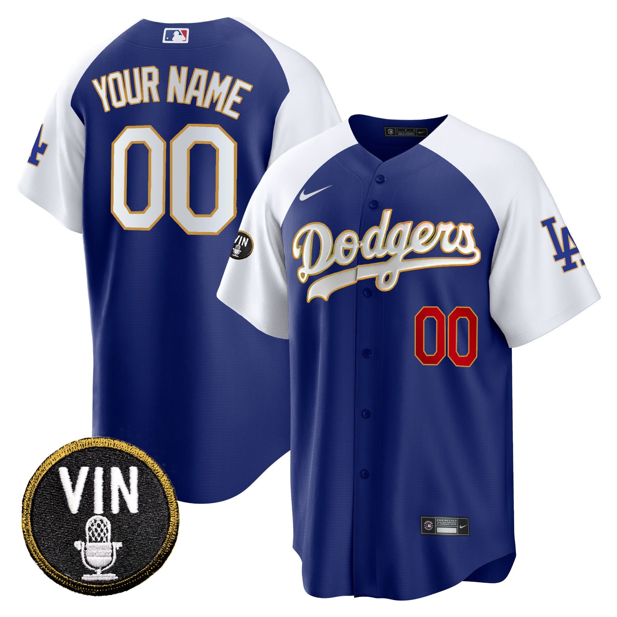 Vin Scully Patch Cool Base Gold Trim Custom Jersey V2