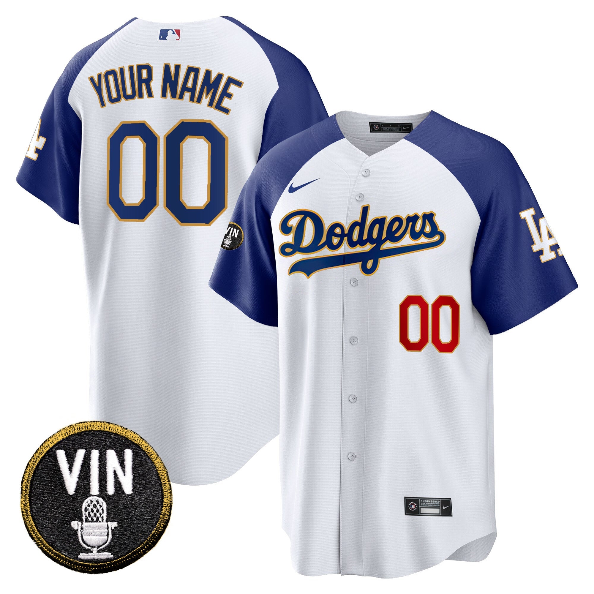 Vin Scully Patch Cool Base Gold Trim Custom Jersey V2